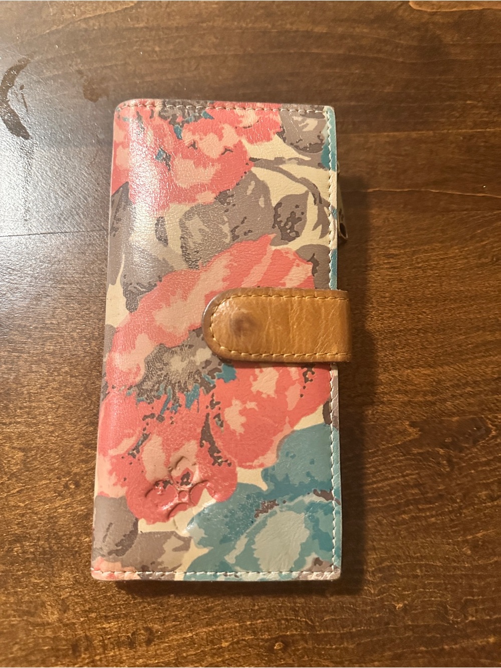 Patricia Nash Coral Teal Floral Wallet with Tan Strap